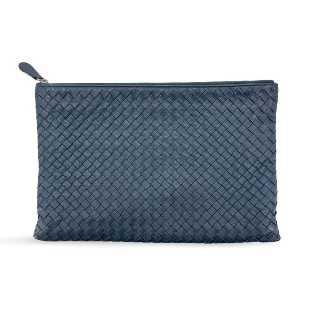 Bottega Veneta Intrecciato Leather Clutch Navy